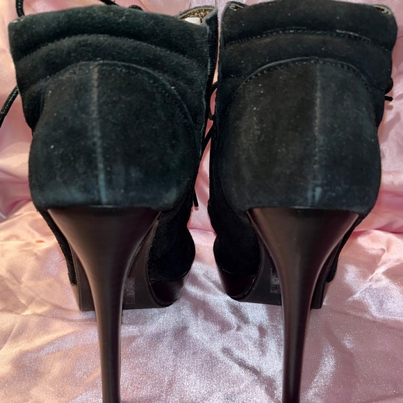 NWOT. N.Y.L.A. Open Toe Lace Up Black Heels Ankle Boots 6 - Picture 7 of 7